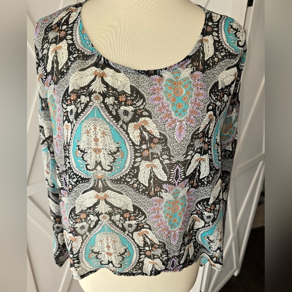 Lucca Couture Multicolor Paisley Sheer Cropped Blouse